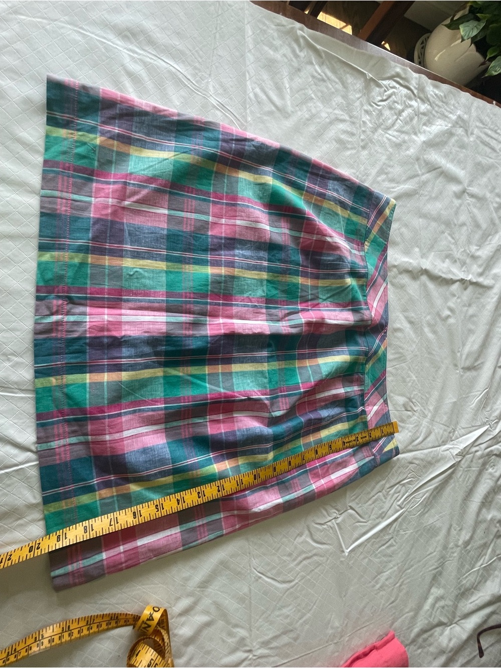 TALBOTS Madras Plaid A-Line Cotton Skirt in Pink, Green & Navy - Picture 3 of 4